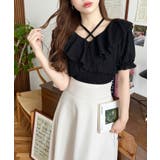 クロスリボンフリルカラー半袖ストライプレースカットソー | moment+ | 詳細画像13 