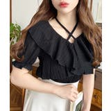 クロスリボンフリルカラー半袖ストライプレースカットソー | moment+ | 詳細画像14 