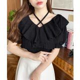 クロスリボンフリルカラー半袖ストライプレースカットソー | moment+ | 詳細画像15 