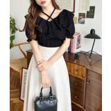 クロスリボンフリルカラー半袖ストライプレースカットソー | moment+ | 詳細画像16 