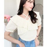 クロスリボンフリルカラー半袖ストライプレースカットソー | moment+ | 詳細画像17 