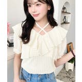 クロスリボンフリルカラー半袖ストライプレースカットソー | moment+ | 詳細画像18 