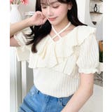 クロスリボンフリルカラー半袖ストライプレースカットソー | moment+ | 詳細画像20 