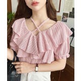 クロスリボンフリルカラー半袖ストライプレースカットソー | moment+ | 詳細画像24 