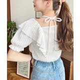 クロスリボンフリルカラー半袖ストライプレースカットソー | moment+ | 詳細画像5 