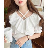 クロスリボンフリルカラー半袖ストライプレースカットソー | moment+ | 詳細画像6 