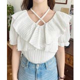 クロスリボンフリルカラー半袖ストライプレースカットソー | moment+ | 詳細画像7 