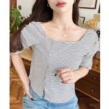 アシメスクエアネックボーダー半袖プルオーバー | moment+ | 詳細画像2 