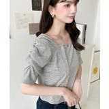 アシメスクエアネックボーダー半袖プルオーバー | moment+ | 詳細画像20 