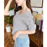 アシメスクエアネックボーダー半袖プルオーバー | moment+ | 詳細画像3 