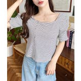 アシメスクエアネックボーダー半袖プルオーバー | moment+ | 詳細画像4 