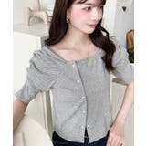 グレー | アシメスクエアネックボーダー半袖プルオーバー | moment+