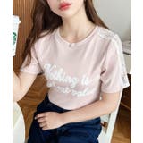 ピンク | サイドレースロゴプリントTシャツ | moment+