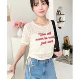 小花ストレッチレースロゴプリントサイドドロストTシャツ | moment+ | 詳細画像13