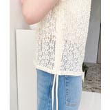 小花ストレッチレースロゴプリントサイドドロストTシャツ | moment+ | 詳細画像22