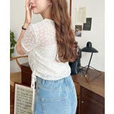 小花ストレッチレースロゴプリントサイドドロストTシャツ | moment+ | 詳細画像5