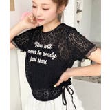 小花ストレッチレースロゴプリントサイドドロストTシャツ | moment+ | 詳細画像6