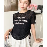 小花ストレッチレースロゴプリントサイドドロストTシャツ | moment+ | 詳細画像7