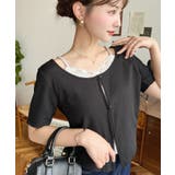 ブラック | キャミレイヤード風半袖トップス | moment+