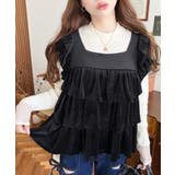 ブラック | カットベロアバックリボンティアードプルオーバー | moment+