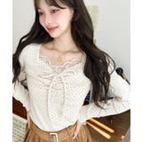 無地×ドットプリント×フロントレースギャザーリボン長袖トップス | moment+ | 詳細画像19 