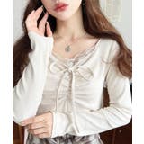 無地×ドットプリント×フロントレースギャザーリボン長袖トップス | moment+ | 詳細画像2 