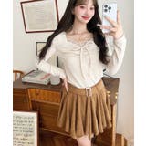 無地×ドットプリント×フロントレースギャザーリボン長袖トップス | moment+ | 詳細画像21 