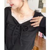 無地×ドットプリント×フロントレースギャザーリボン長袖トップス | moment+ | 詳細画像27 