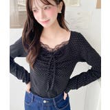 無地×ドットプリント×フロントレースギャザーリボン長袖トップス | moment+ | 詳細画像29 