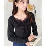 無地×ドットプリント×フロントレースギャザーリボン長袖トップス | moment+ | 詳細画像30 