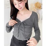 無地×ドットプリント×フロントレースギャザーリボン長袖トップス | moment+ | 詳細画像37 