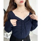 無地×ドットプリント×フロントレースギャザーリボン長袖トップス | moment+ | 詳細画像41 