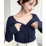 無地×ドットプリント×フロントレースギャザーリボン長袖トップス | moment+ | 詳細画像43 