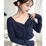 無地×ドットプリント×フロントレースギャザーリボン長袖トップス | moment+ | 詳細画像46 