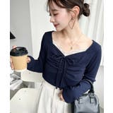 無地×ドットプリント×フロントレースギャザーリボン長袖トップス | moment+ | 詳細画像47 