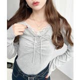 無地×ドットプリント×フロントレースギャザーリボン長袖トップス | moment+ | 詳細画像49 