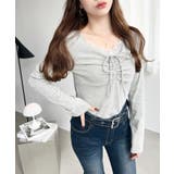 無地×ドットプリント×フロントレースギャザーリボン長袖トップス | moment+ | 詳細画像51 