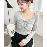 無地×ドットプリント×フロントレースギャザーリボン長袖トップス | moment+ | 詳細画像52 