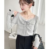 無地×ドットプリント×フロントレースギャザーリボン長袖トップス | moment+ | 詳細画像53 