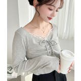 無地×ドットプリント×フロントレースギャザーリボン長袖トップス | moment+ | 詳細画像54 