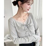 無地×ドットプリント×フロントレースギャザーリボン長袖トップス | moment+ | 詳細画像55 