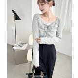 無地×ドットプリント×フロントレースギャザーリボン長袖トップス | moment+ | 詳細画像56 