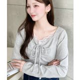 無地×ドットプリント×フロントレースギャザーリボン長袖トップス | moment+ | 詳細画像57 