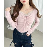 無地×ドットプリント×フロントレースギャザーリボン長袖トップス | moment+ | 詳細画像62 