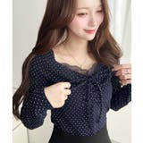 無地×ドットプリント×フロントレースギャザーリボン長袖トップス | moment+ | 詳細画像66 