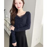 無地×ドットプリント×フロントレースギャザーリボン長袖トップス | moment+ | 詳細画像68 