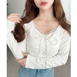 無地×ドットプリント×フロントレースギャザーリボン長袖トップス | moment+ | 詳細画像70 