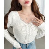 無地×ドットプリント×フロントレースギャザーリボン長袖トップス | moment+ | 詳細画像71 