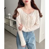 無地×ドットプリント×フロントレースギャザーリボン長袖トップス | moment+ | 詳細画像77 