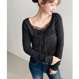 無地×ドットプリント×フロントレースギャザーリボン長袖トップス | moment+ | 詳細画像80 